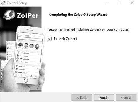 Click Finish to Install Zoiper